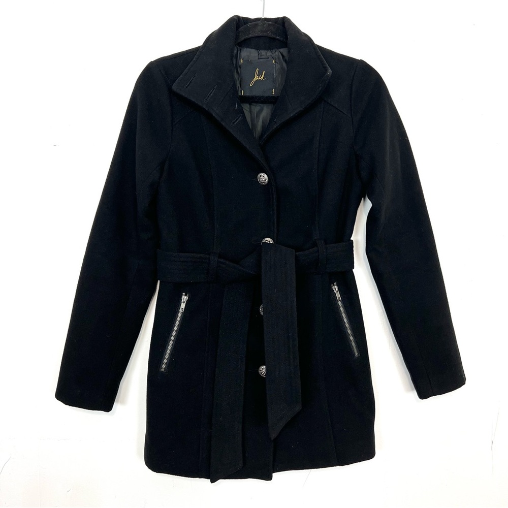 Women's Black Belted Wool-Blend Coat
